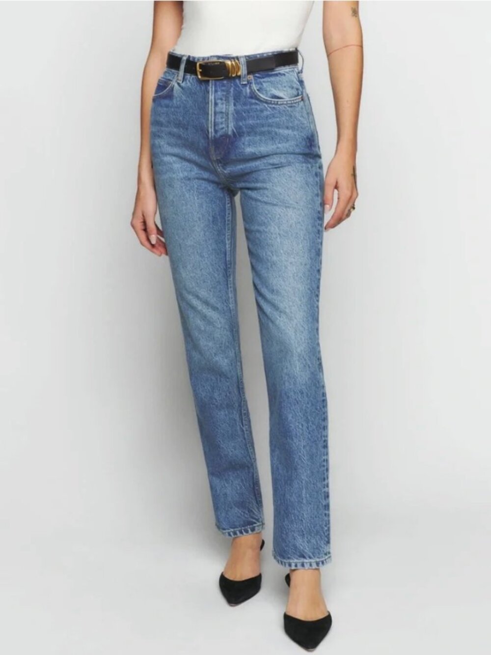 NWT Reformation Cynthia High Rise Straight Jeans Colorado Wash Rigid Denim, 27